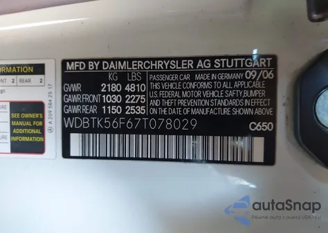 2007 Mercedes-Benz Clk 350 from USA, damaged, VIN WDBTK56F67T078029